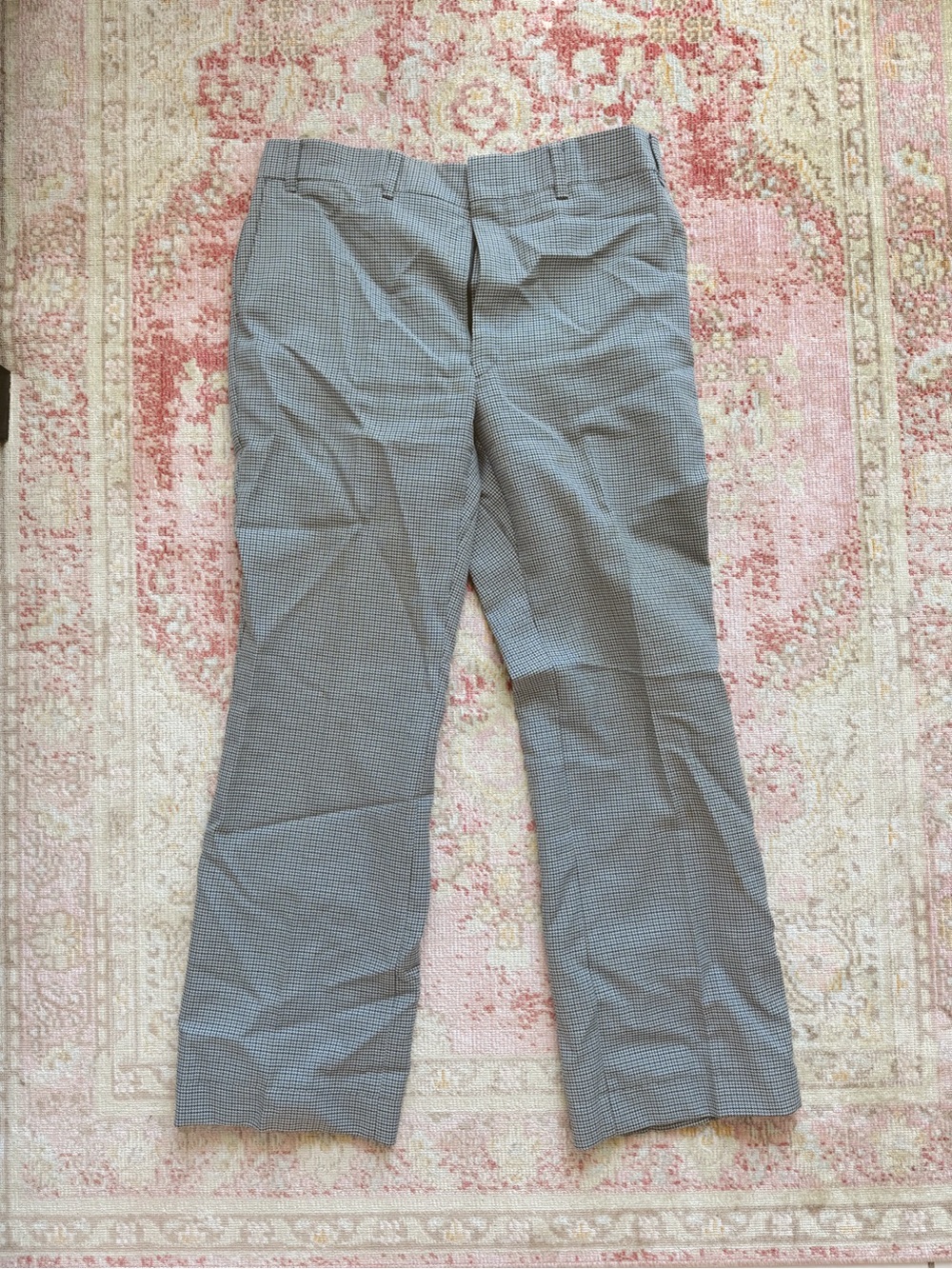 Men's Vintage Blue & Gray Micro-Check Dress Pants